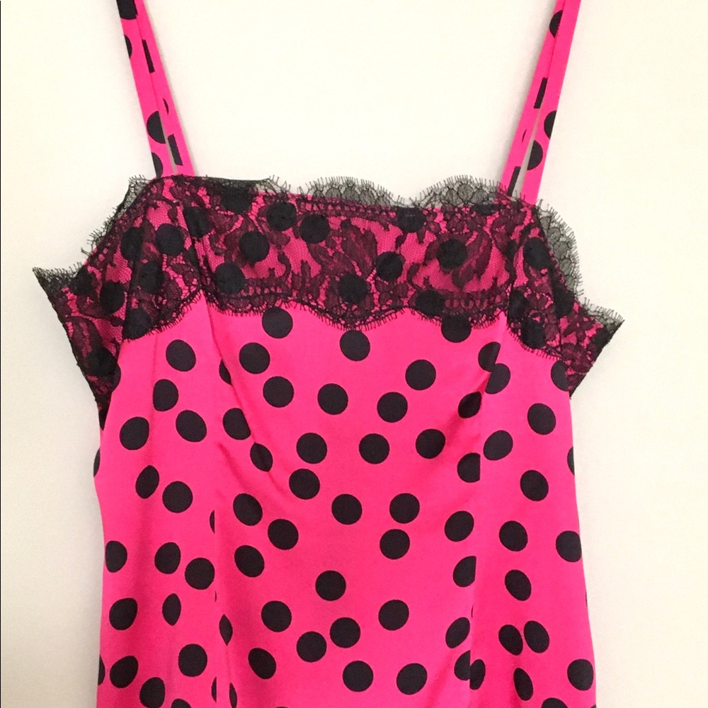 D&G Hot Pink Polka Dot & Lace Camisole Top NWOT